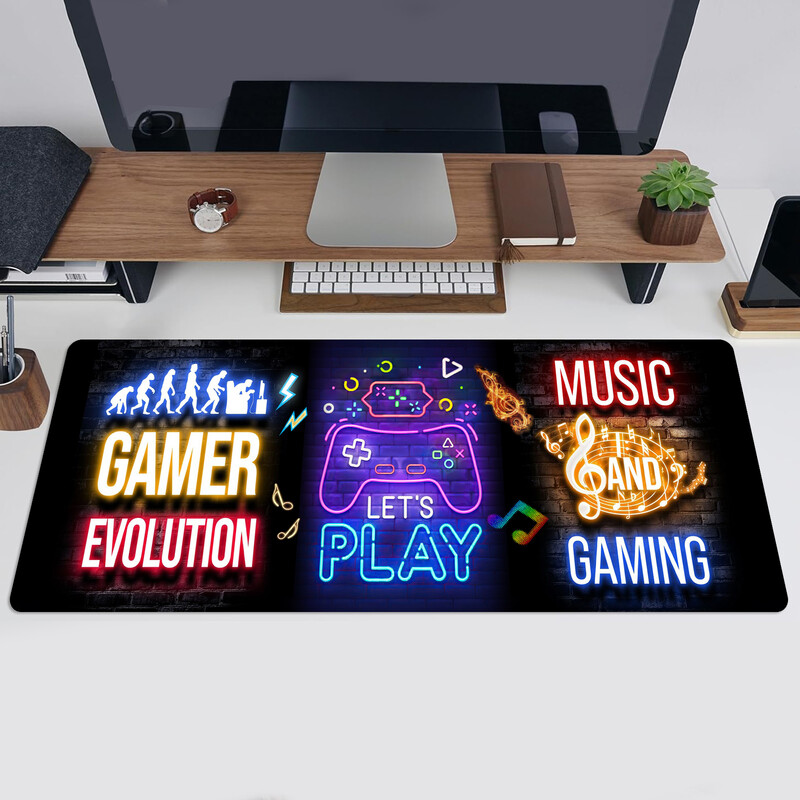 Mouse Pad neon mare pentru gaming, covoraș de birou extins antiderapant pentru jucători și iubitori de muzică, suprafață durabilă pentru configurarea la birou și acasă
