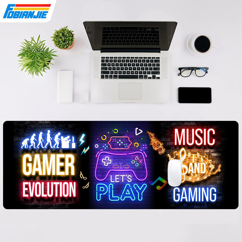 Mouse Pad neon mare pentru gaming, covoraș de birou extins antiderapant pentru jucători și iubitori de muzică, suprafață durabilă pentru configurarea la birou și acasă