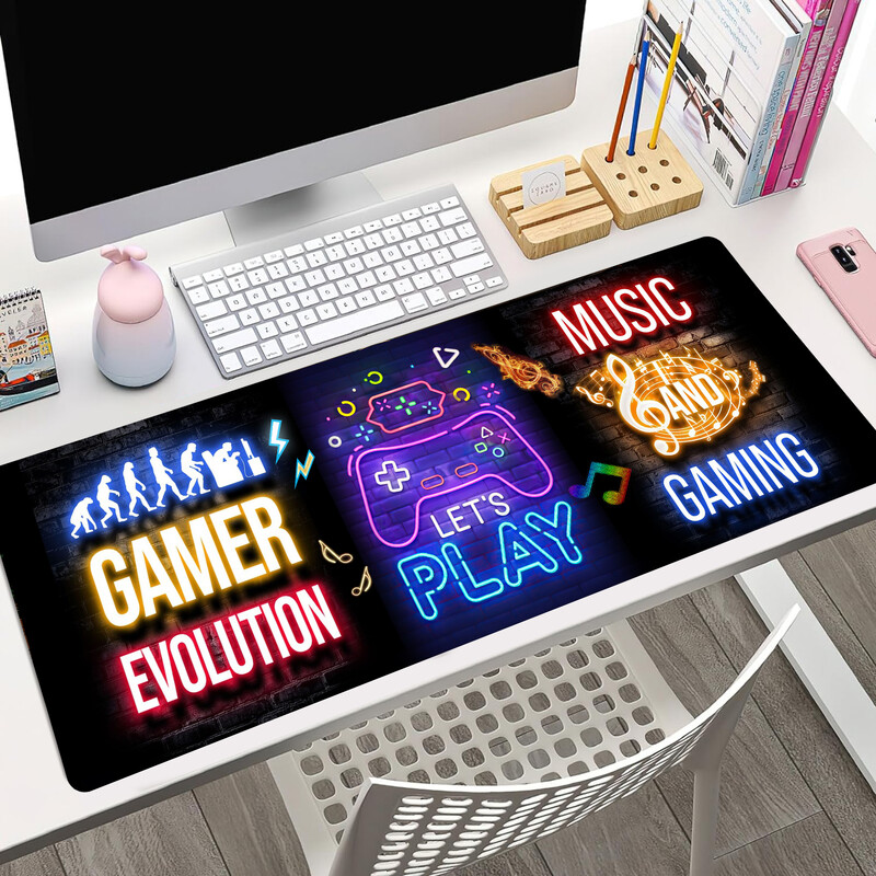 Mouse Pad neon mare pentru gaming, covoraș de birou extins antiderapant pentru jucători și iubitori de muzică, suprafață durabilă pentru configurarea la birou și acasă
