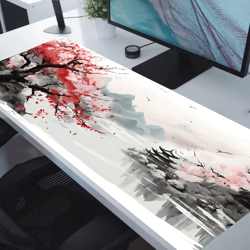 Tampă de mouse pentru joc cu flori de cireș cu pictură japoneză, bază de margine cusută din cauciuc anti-alunecare de 2 mm, suport de masă portabil, birou, lucru la calculator,