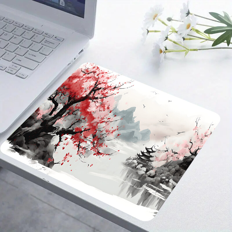 Tampă de mouse pentru joc cu flori de cireș cu pictură japoneză, bază de margine cusută din cauciuc anti-alunecare de 2 mm, suport de masă portabil, birou, lucru la calculator,
