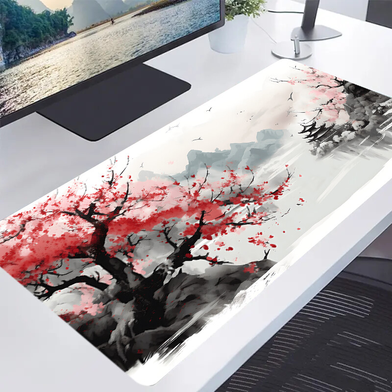 Tampă de mouse pentru joc cu flori de cireș cu pictură japoneză, bază de margine cusută din cauciuc anti-alunecare de 2 mm, suport de masă portabil, birou, lucru la calculator,
