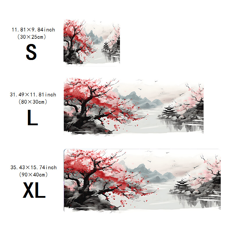 Tampă de mouse pentru joc cu flori de cireș cu pictură japoneză, bază de margine cusută din cauciuc anti-alunecare de 2 mm, suport de masă portabil, birou, lucru la calculator,