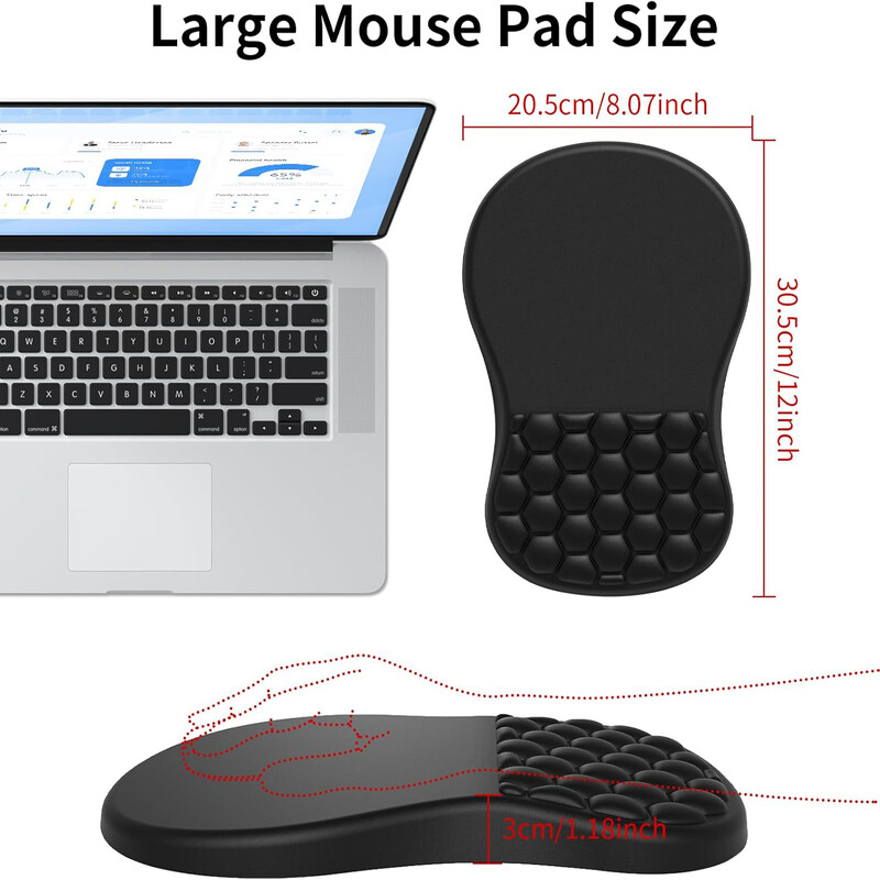 Mouse Pad ergonomic pentru suport pentru încheietura mâinii, pernă din spumă cu memorie, design cu lovituri de masaj, ameliorarea durerii în tunelul carpian, birou și jocuri