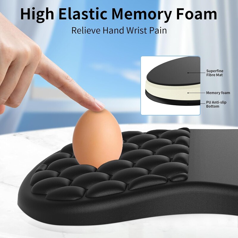 Mouse Pad ergonomic pentru suport pentru încheietura mâinii, pernă din spumă cu memorie, design cu lovituri de masaj, ameliorarea durerii în tunelul carpian, birou și jocuri