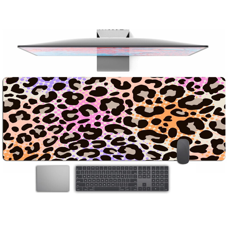 Mouse Pad pentru jocuri mare, bază din cauciuc anti-alunecare, suprafață netedă din material textil, design elegant cu imprimeu leopard, perfect pentru birou, acasă și