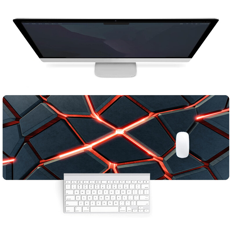 Mouse Pad pentru gaming mare cu design geometric cu lumină roșie, bază din cauciuc anti-alunecare, suprafață netedă din material, ideal pentru birou, acasă și
