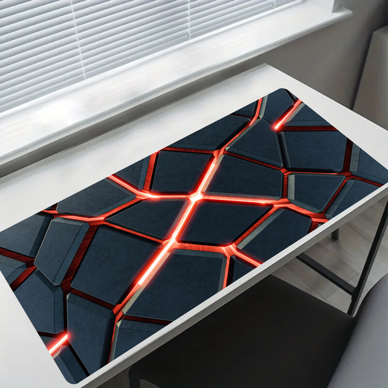 Mouse Pad pentru gaming mare cu design geometric cu lumină roșie, bază din cauciuc anti-alunecare, suprafață netedă din material, ideal pentru birou, acasă și