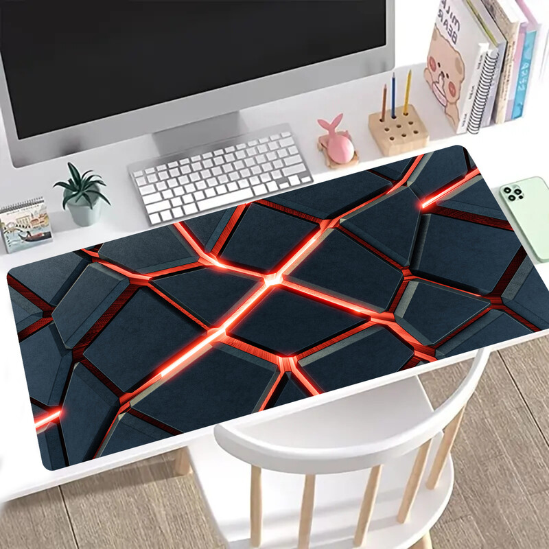 Mouse Pad pentru gaming mare cu design geometric cu lumină roșie, bază din cauciuc anti-alunecare, suprafață netedă din material, ideal pentru birou, acasă și