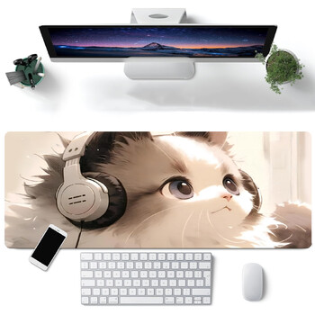 Cat\'s Groove: Κομψό Mouse Pad με Hip Cat και Headphones Artwork