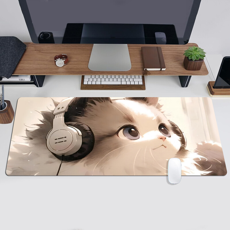 Cat`s Groove: Mouse Pad elegant cu o pisică la șold și ilustrație pentru căști