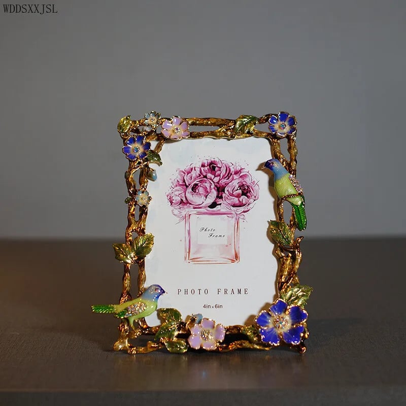 Ramă foto Ramă foto creativ cu flori și păsări decor email culoare aliaj artizanat cadou nunta decor camera de zi