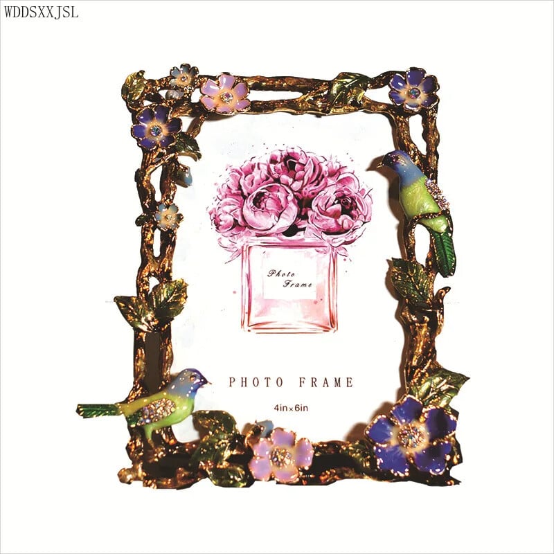 Ramă foto Ramă foto creativ cu flori și păsări decor email culoare aliaj artizanat cadou nunta decor camera de zi