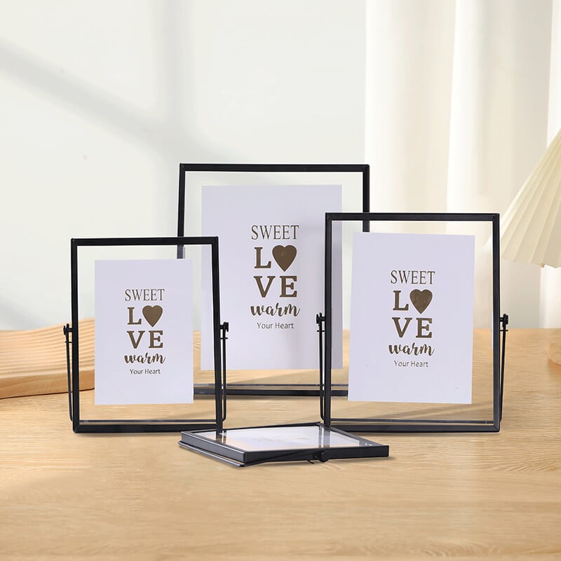 Rama foto din metal auriu 1 bucata, rama foto cu suport transparent acrilic, rama decorativa cu pendul pentru birou foto negru