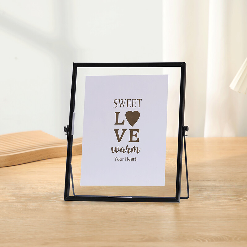 Rama foto din metal auriu 1 bucata, rama foto cu suport transparent acrilic, rama decorativa cu pendul pentru birou foto negru