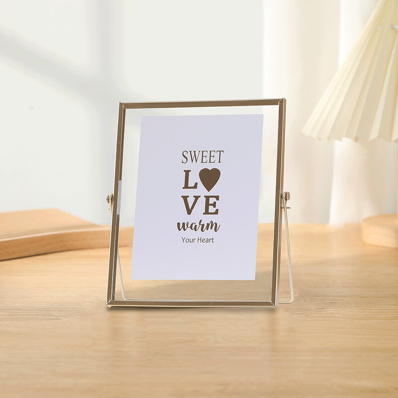 Rama foto din metal auriu 1 bucata, rama foto cu suport transparent acrilic, rama decorativa cu pendul pentru birou foto negru