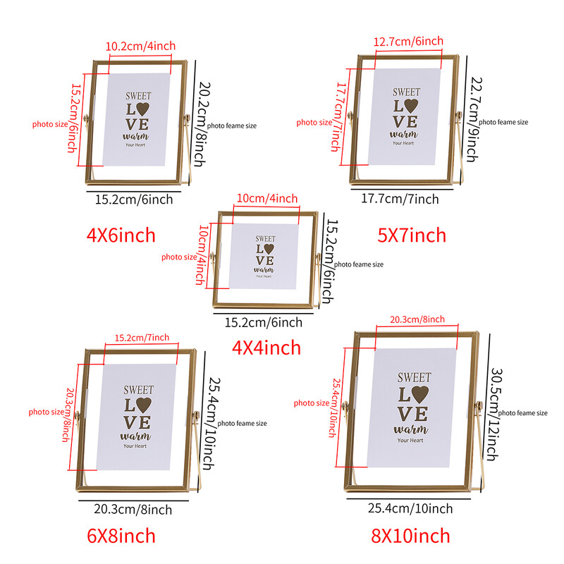 Rama foto din metal auriu 1 bucata, rama foto cu suport transparent acrilic, rama decorativa cu pendul pentru birou foto negru