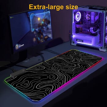 Τοπογραφική σχεδίαση RGB Gaming Mouse Pad Μεγάλο αντιολισθητικό στρώμα γραφείου, λεία αδιάβροχη επιφάνεια, φωτισμός RGB με τροφοδοσία USB