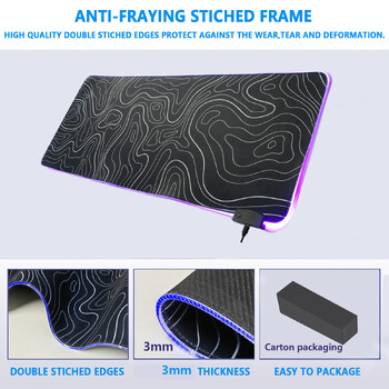 Τοπογραφική σχεδίαση RGB Gaming Mouse Pad Μεγάλο αντιολισθητικό στρώμα γραφείου, λεία αδιάβροχη επιφάνεια, φωτισμός RGB με τροφοδοσία USB