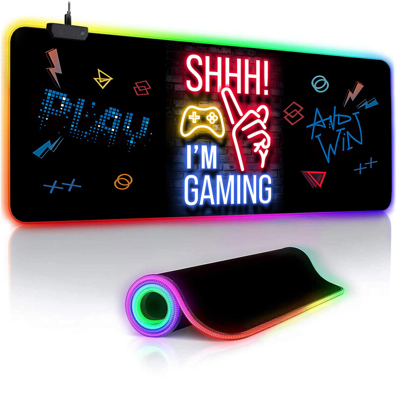 Mouse Pad pentru gaming RGB - Iluminare LED în 7 culori, design vibrant, bază anti-alunecare, suprafață netedă, control cu un singur buton, perfect pentru joc