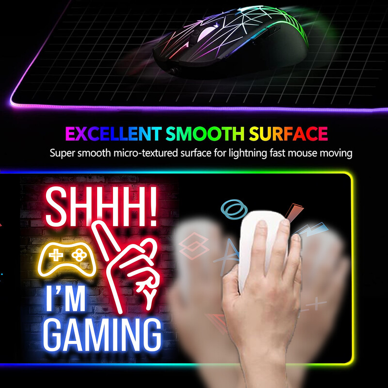 Mouse Pad pentru gaming RGB - Iluminare LED în 7 culori, design vibrant, bază anti-alunecare, suprafață netedă, control cu un singur buton, perfect pentru joc