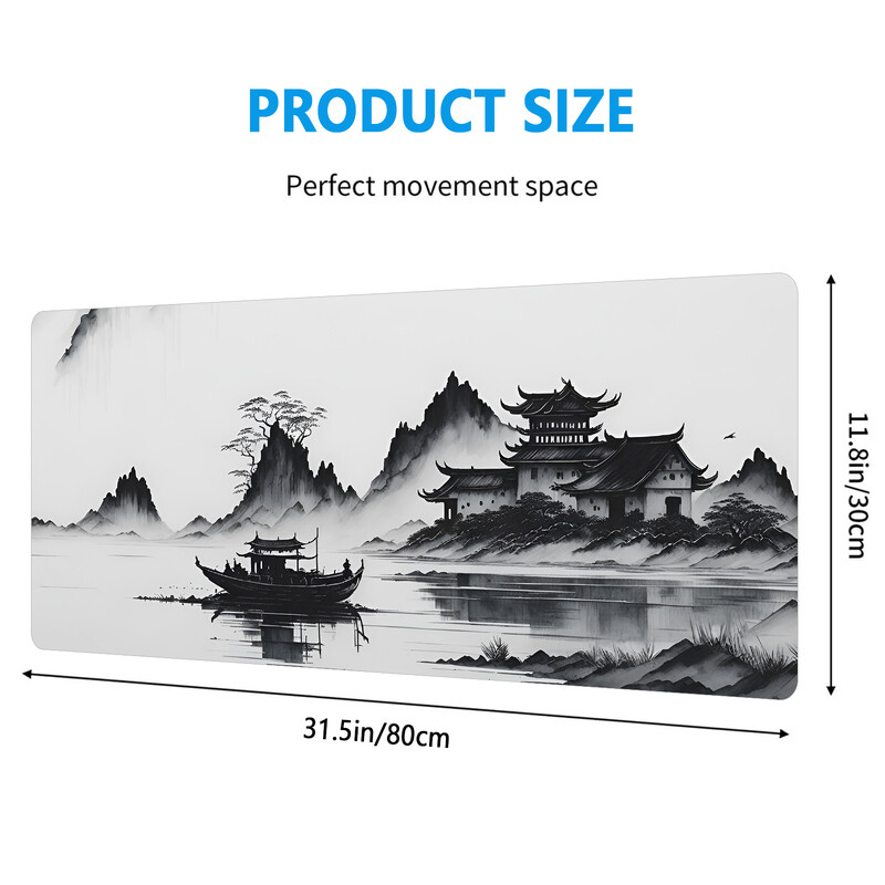 Cerneală și spălare eleganță: mouse pad ergonomic, realizat manual cu pictură chinezească pentru spații de lucru artistice