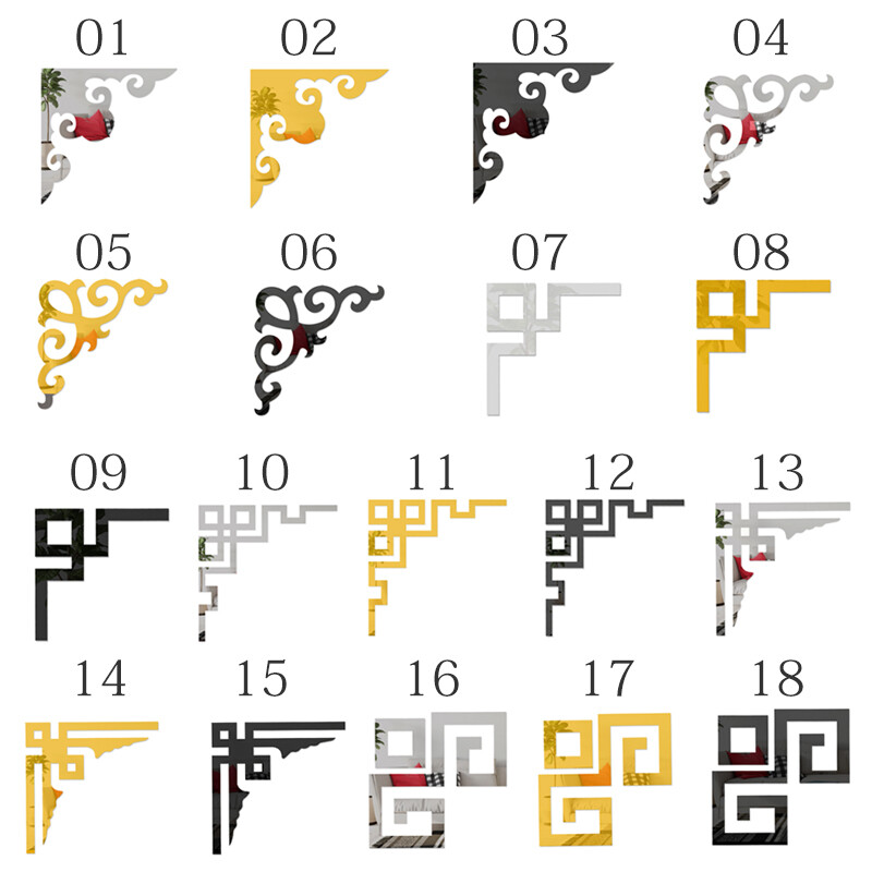 4 buc Autocolant cu oglindă pentru decorarea mobilierului Autocolant 3D de perete acrilic Oglindă autoadeziv Autocolant din aur pentru colț de cabinet Decor St