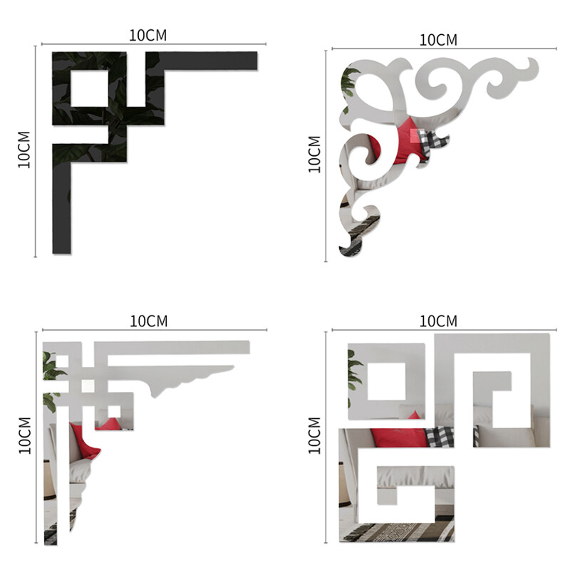 4 buc Autocolant cu oglindă pentru decorarea mobilierului Autocolant 3D de perete acrilic Oglindă autoadeziv Autocolant din aur pentru colț de cabinet Decor St