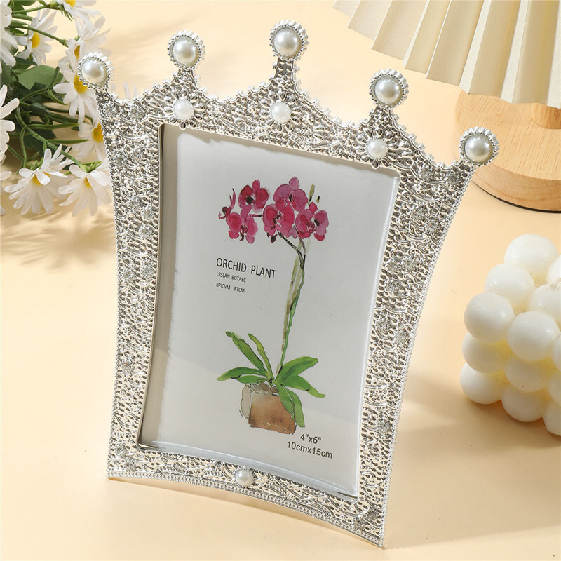 1 ramă foto pentru copii încrustată cu imitații de perle și coroane cu strass pentru decorarea camerei de Crăciun și Halloween