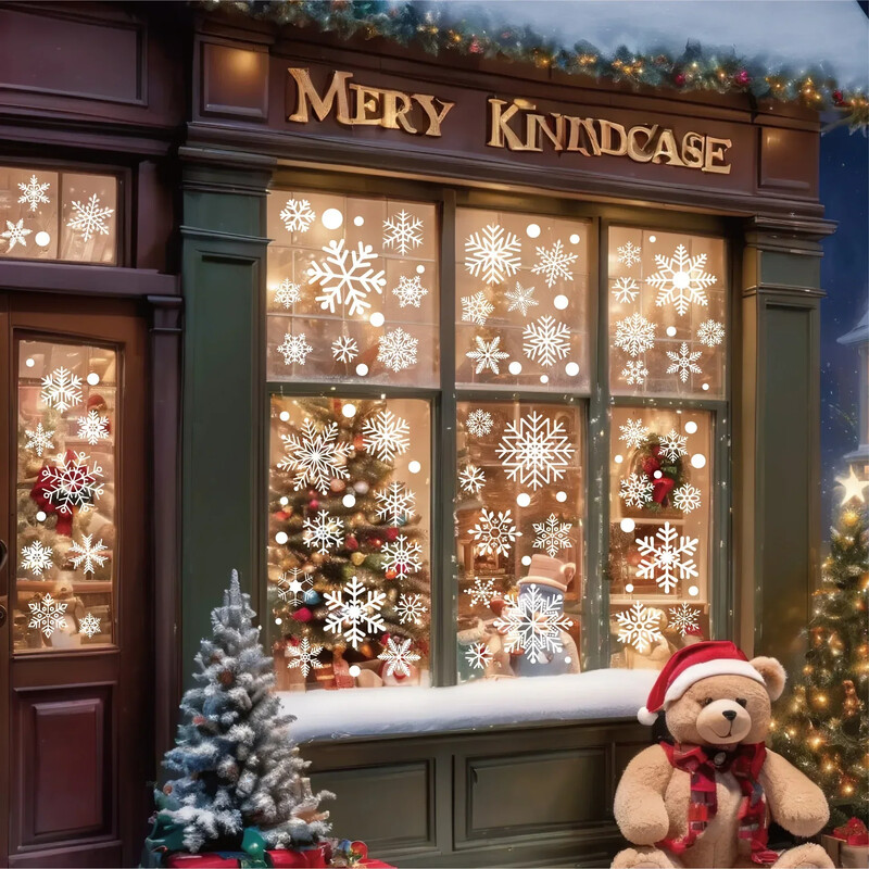 2025 Decor de Crăciun Fericit Fereastra cu fulg de zăpadă alb pentru casă Autocolant pentru fereastră de perete Ornamente Ghirlanda autocolante de perete de Anul Nou