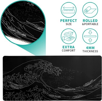 Japanese Sea Wave Large Mouse Pad Mouse Pad Extended Mouse Mat Pad Desk Pad Μακρά αντιολισθητική βάση από καουτσούκ 31,5x11,8x0,12 ίντσες