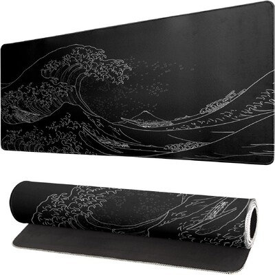 Japán Sea Wave nagy egérpad Egérpad kiterjesztett egéralátét Asztali pad vastag, hosszú, csúszásmentes gumitalp 31,5x11,8x0,12 hüvelyk