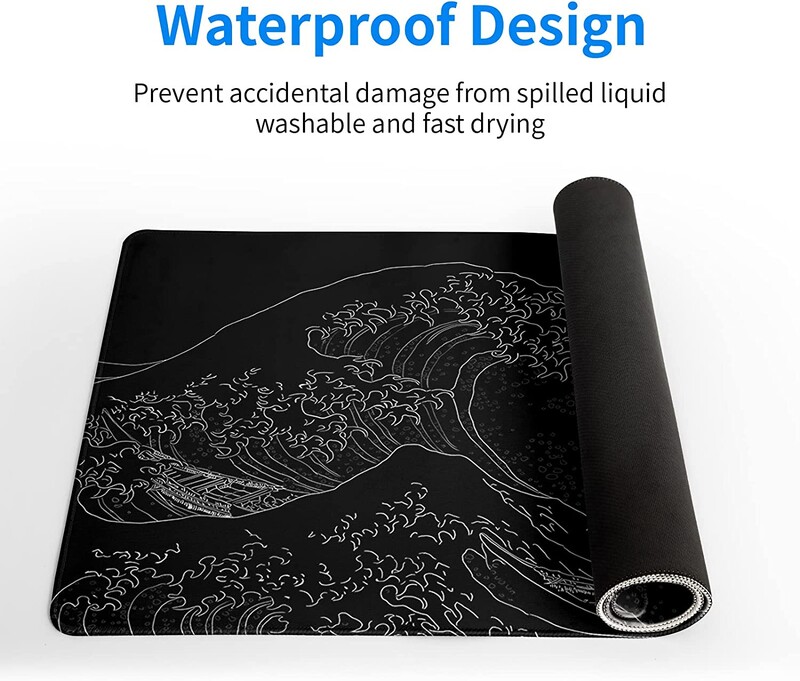 Japonez Sea Wave Tampă de mouse mare Tampă de mouse Covoraș de mouse extins Tampă de birou Gros, lung, anti-alunecare, bază din cauciuc 31,5x11,8x0,12 inci