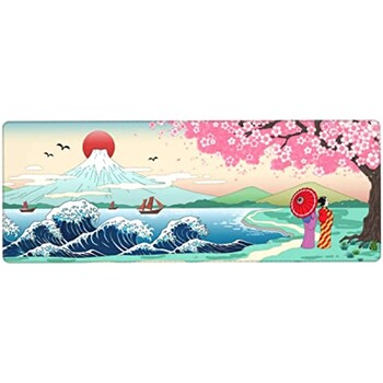 Japanese Wave Cherry Blossom Gaming Mouse Pad XL Large, αντιολισθητικό, λαστιχένιο, ραμμένο επιτραπέζιο άκρο 31,5X11,8