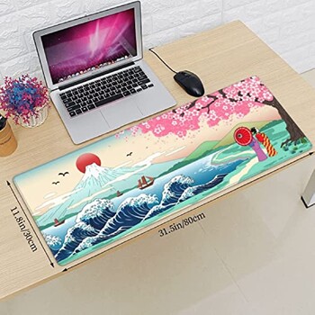 Japanese Wave Cherry Blossom Gaming Mouse Pad XL Large, αντιολισθητικό, λαστιχένιο, ραμμένο επιτραπέζιο άκρο 31,5X11,8