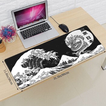 Ιαπωνικό Tokyo Black and White Dragon Kanagawa Great Wave Mouse Pad Mousepad Extended XL Stitched Edge Rubber Sole 31,5X11,8