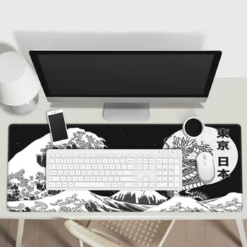 Ιαπωνικό Tokyo Black and White Dragon Kanagawa Great Wave Mouse Pad Mousepad Extended XL Stitched Edge Rubber Sole 31,5X11,8