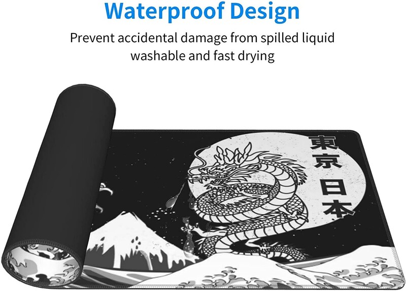 Japonez Tokyo Dragon alb-negru Kanagawa Great Wave Sea Mouse Pad Mousepad Extended XL Stitched Edge Rubber Talpa 31,5X11,8