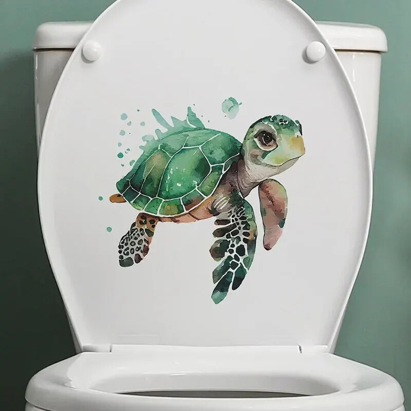 Autocolant de perete drăguț cu broasca țestoasă acuarelă pentru copii, dormitor simplu, toaletă, gospodărie, desene animate creative, autocolant de decorare autoadeziv