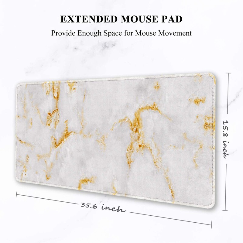 Mouse Pad extins 35.4X15.7inch Covoraș de birou rezistent la apă cu margini cusute Tapete de mouse antiderapante pentru laptop Design de marmură