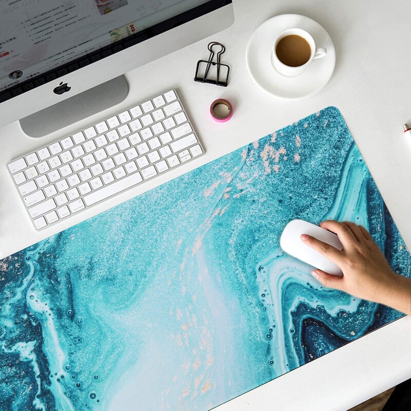 Tampă de mouse extinsă 35,4 x 15,7 inci Tampă de mouse mare, cu bază de cauciuc, antiderapante, cu margini cusute, pernă de birou impermeabilă - nisip de râu