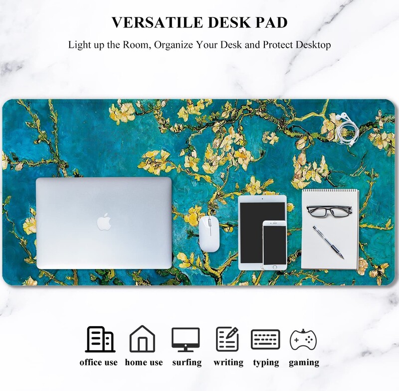 Teal Van Gogh Almond Tree XXL Tampă de mouse mare Tampă de mouse extinsă pentru gaming Tampă de mouse mare de birou, acasă, pentru tastatură de computer, laptop