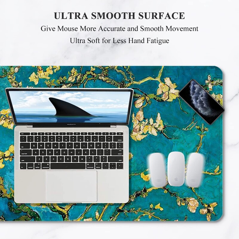 Teal Van Gogh Almond Tree XXL Tampă de mouse mare Tampă de mouse extinsă pentru gaming Tampă de mouse mare de birou, acasă, pentru tastatură de computer, laptop