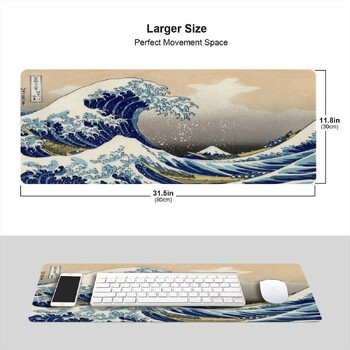 Japanses Waves Katsushika Hokusai Ukiyo-e The Big Wave Off Kanagawa Desk Mousepad 31,5x11,8x0,12 ιντσών Amime Αντιολισθητικό ποντίκι