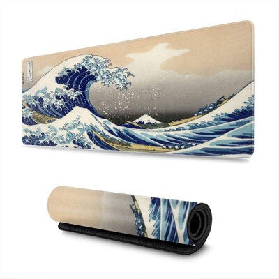 Japanses Waves Katsushika Hokusai Ukiyo-e The Big Wave Off Kanagawa asztali egérpad 31,5x11,8x0,12 hüvelykes Amime csúszásmentes egérpad