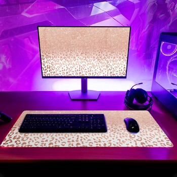 Αφηρημένο ροζ ροζ χρυσό Leopard Mouse Pad Γραφείο ραμμένες άκρες λείες και αντιολισθητικές λάστιχο με μεγάλο πάτο για γραφείο