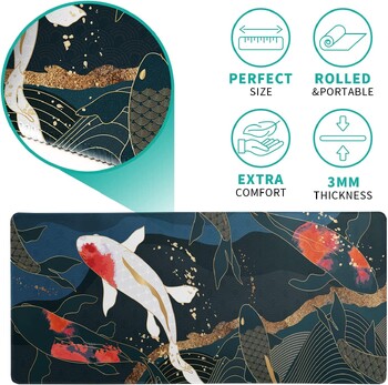 Koi Fish Art Mouse Pad Japanese Gaming Full Desk Mousepad Εκτεταμένο μεγάλο αντιολισθητικό στρώμα πληκτρολογίου με βάση από καουτσούκ με ραμμένες άκρες