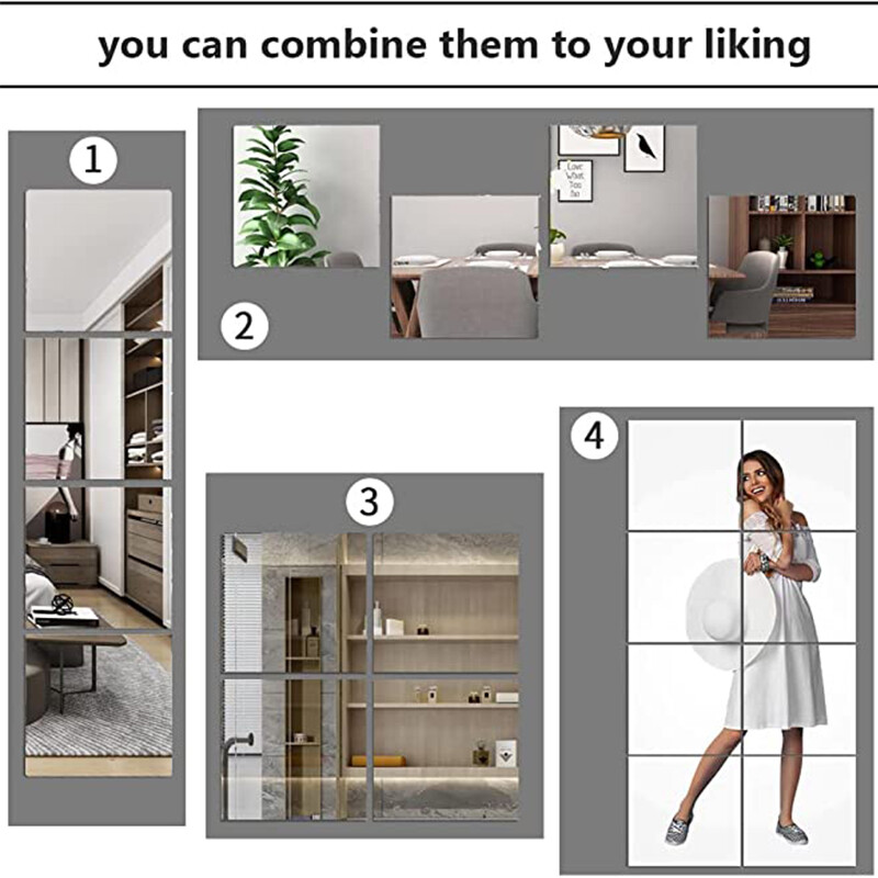 4 buc. Autocolante autoadezive 3D pentru oglindă, flexibile, îngroșate, oglinzi de artă DIY, decorațiuni de perete din acril pentru uși, dulap, baie, acasă