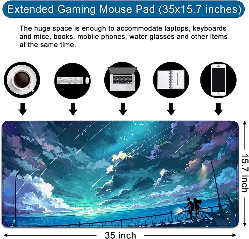Gaming Mouse Pad XXL Extra Large Mouse Pad 35x15.7 inch Birou Covoraș din cauciuc Tastatură extinsă Mouse Pad pentru laptop, computer, computer