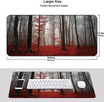 Όμορφο φθινοπωρινό Foggy Forest Gaming Mousepad για πληκτρολόγιο γραφείου με αντιολισθητικές ραμμένες άκρες βάσης Mousepad 35\'\'×15,7\'\' ίντσες